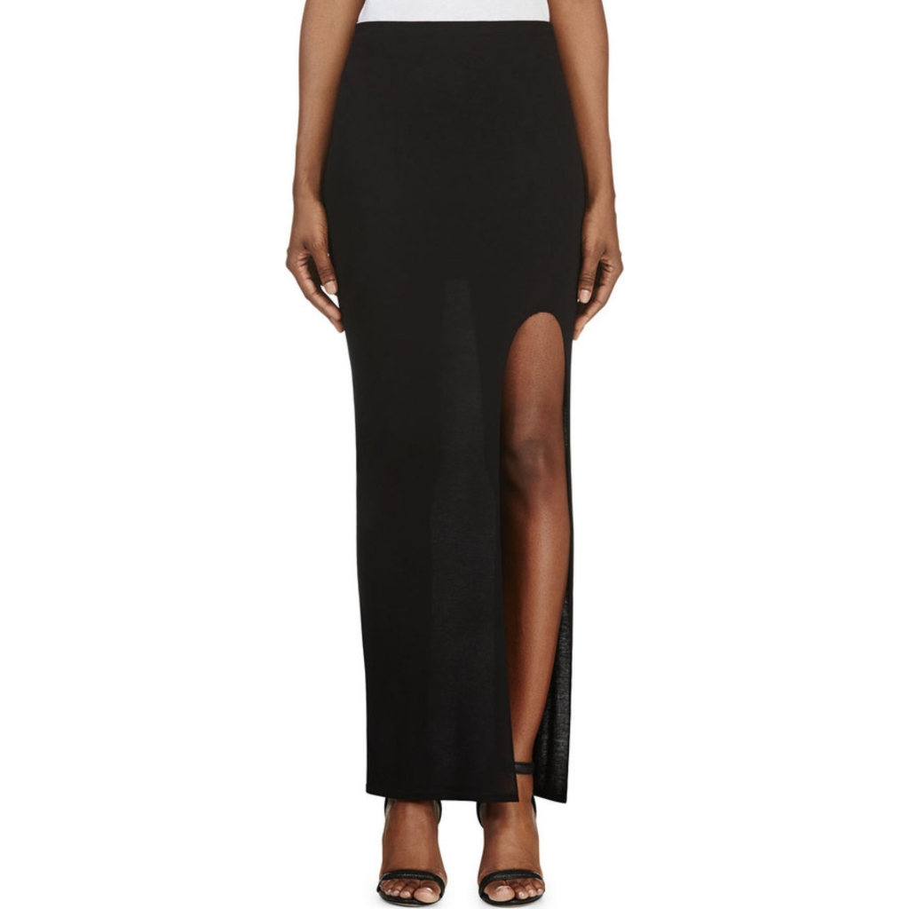 Helmut Lang Black Jersey Like High Slit Maxi Skirt